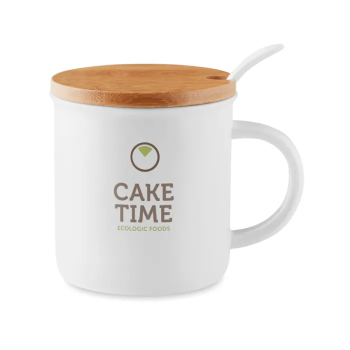 Gift Campaign Tazza promozionale porcellana cucchiaio e tappo bambù 380ml Topped> Tazzine Da Caffè E Tazze Tè