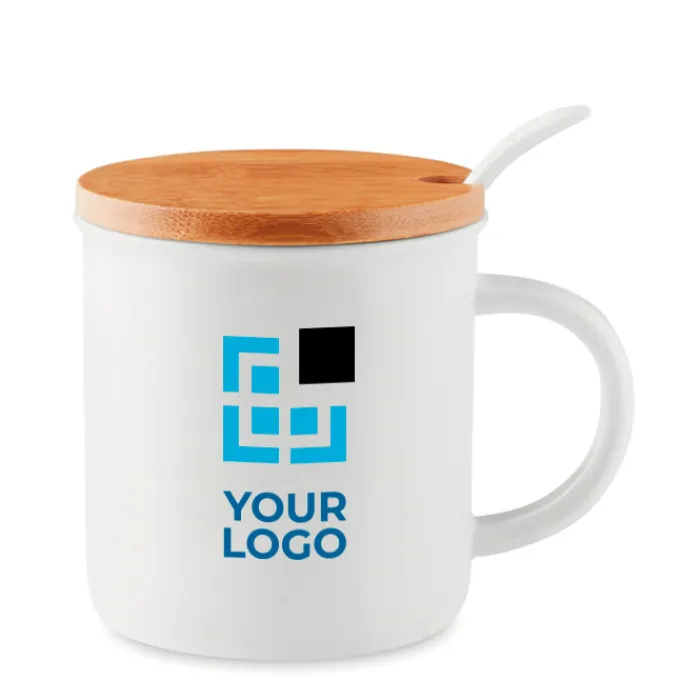 Gift Campaign Tazza promozionale porcellana cucchiaio e tappo bambù 380ml Topped> Tazzine Da Caffè E Tazze Tè