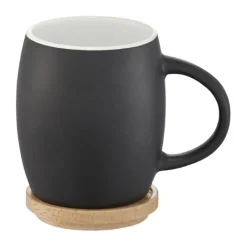 Gift Campaign Tazze pubblicitaria in ceramica con coperchio in bamboo 400ml Coaster></noscript> Tazze Mug