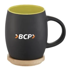Gift Campaign Tazze pubblicitaria in ceramica con coperchio in bamboo 400ml Coaster></noscript> Tazze Mug