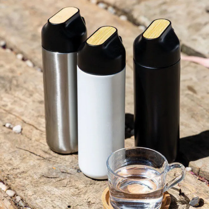 Gift Campaign Thermos in acciaio inox con manico e dettaglio in bambù 600 ml> Borracce Di Metallo