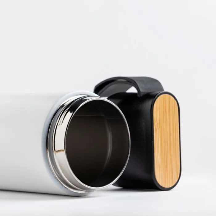 Gift Campaign Thermos in acciaio inox con manico e dettaglio in bambù 600 ml> Borracce Di Metallo