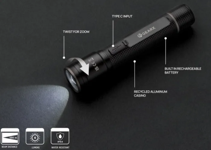 Gift Campaign Torcia in alluminio riciclato con 5 modalità di luce e portata di 100m> Torce