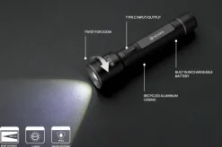 Gift Campaign Torcia in alluminio riciclato con 5 modalità di luce e portata di 500m></noscript> Torce