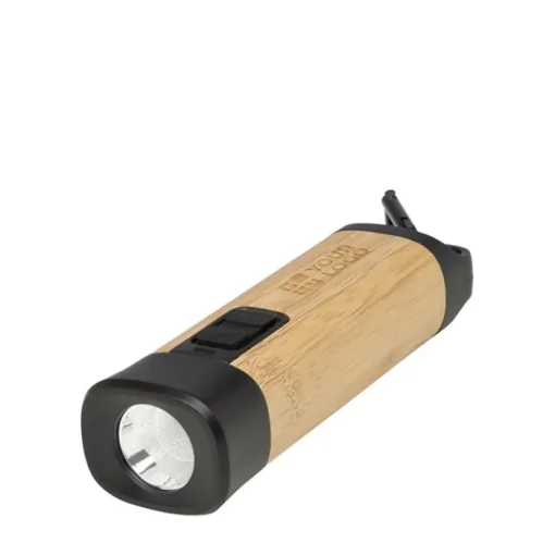 Gift Campaign Torcia in bambù e plastica riciclata con moschettone e 3 tipi di luce> Torce