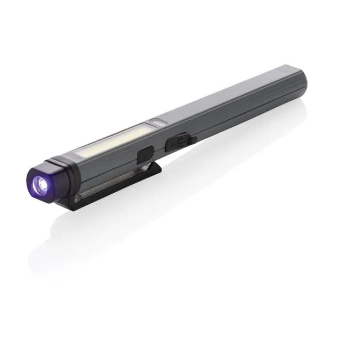 Gift Campaign Torcia tascabile a forma di penna con luce COB, LED e luce blu> Torce
