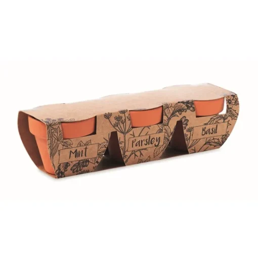 Gift Campaign Vasetti con logo in terracotta e semi di menta, prezzemolo e basilico> Vasetti Con Semi