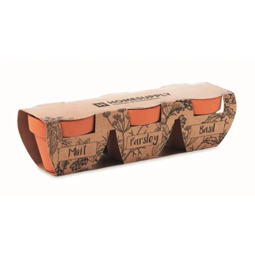 Gift Campaign Vasetti con logo in terracotta e semi di menta, prezzemolo e basilico> Vasetti Con Semi