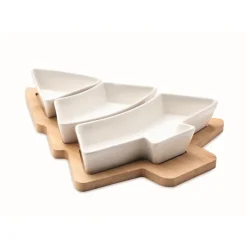 Gift Campaign Vassoio a forma di abete in bambù con 3 ciotoline Christmas Tree> Gadget Natalizi