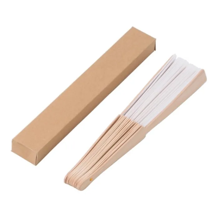 Gift Campaign Ventaglio bianco in rPET e legno chiaro da personalizzare> Ventagli