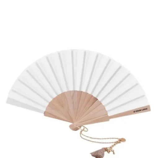 Gift Campaign Ventaglio in poliestere con stecche in legno e cordino con nappina> Ventagli