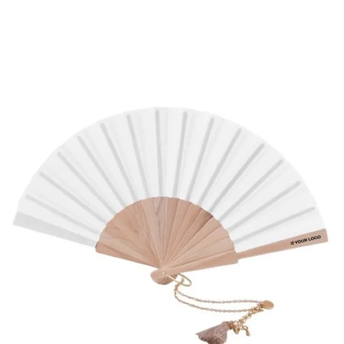 Gift Campaign Ventaglio in poliestere con stecche in legno e cordino con nappina> Ventagli