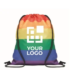 Gift Campaign Zainetti a sacca con logo in RPET con colore arcobaleno Rainbow RPET></noscript> Sacche Personalizzate