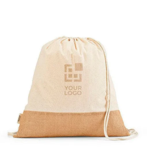 Gift Campaign Zainetto in cotone riciclato 180 g/m2 con base in iuta da 275 g/m2> Sacche Personalizzate