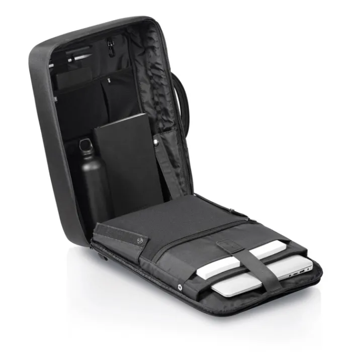 Gift Campaign Zaino antitaccheggio in rPET che si trasforma in valigetta per PC 16''> Zaini Porta Pc